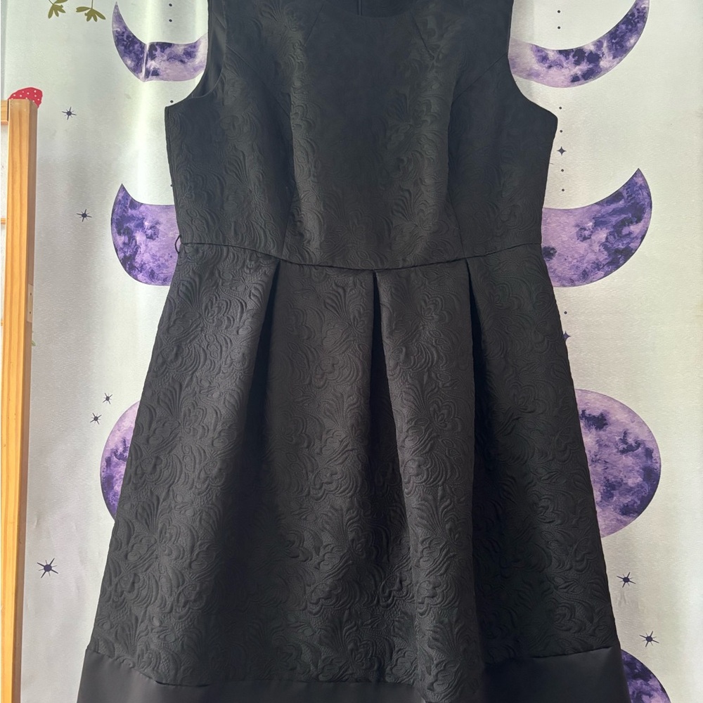 Liz Claiborne Black Embroidered A-Line Holiday Dress Scoop Neck